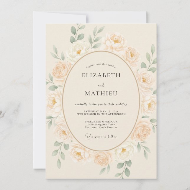 Invitation Mariage Pétale de Champagne Olive (Devant)