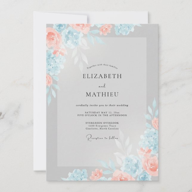 Invitation Mariage Petale de Corail Argenté (Devant)