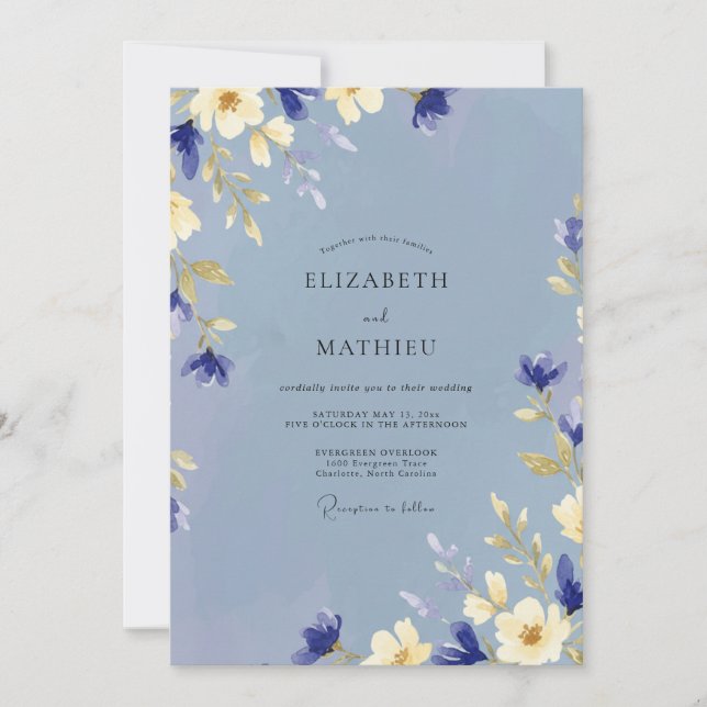 Invitation Mariage Pétale de Crème Douce Pervenche (Devant)