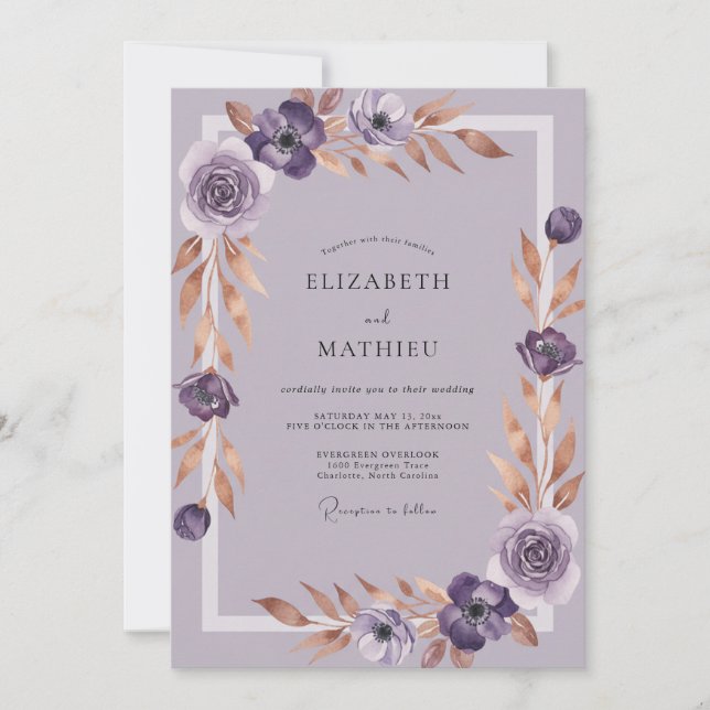 Invitation Mariage Pétale de Cuivre Améthyste (Devant)