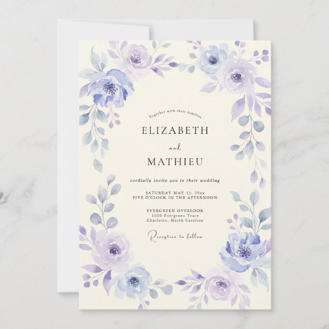 Invitation Mariage Pétale de Lavande Pervenche (Devant)