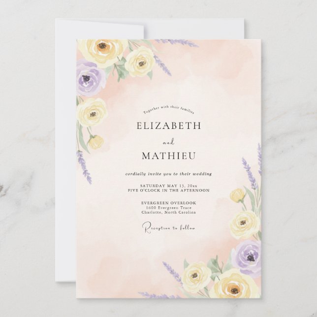 Invitation Mariage pétale de lilas au beurre (Devant)