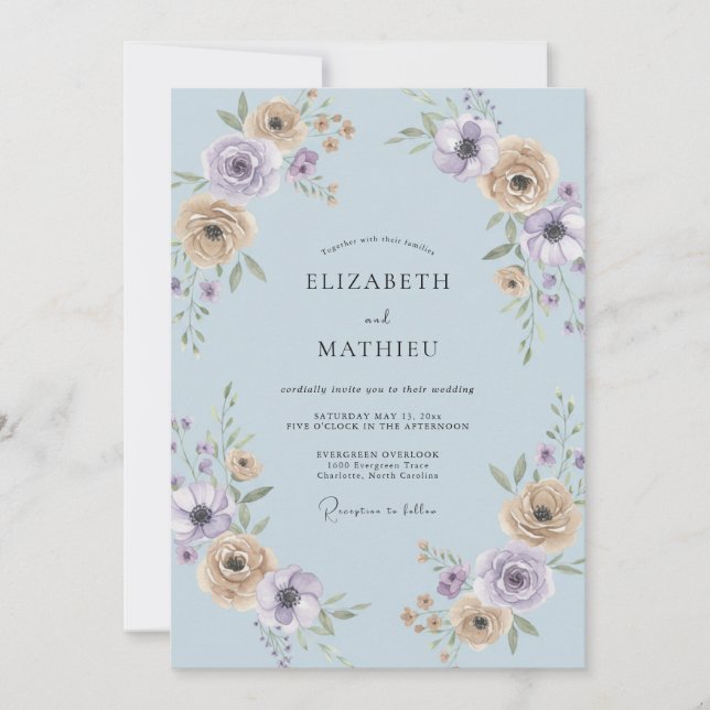 Invitation Mariage Pétale de Lilas Champagne Doux (Devant)