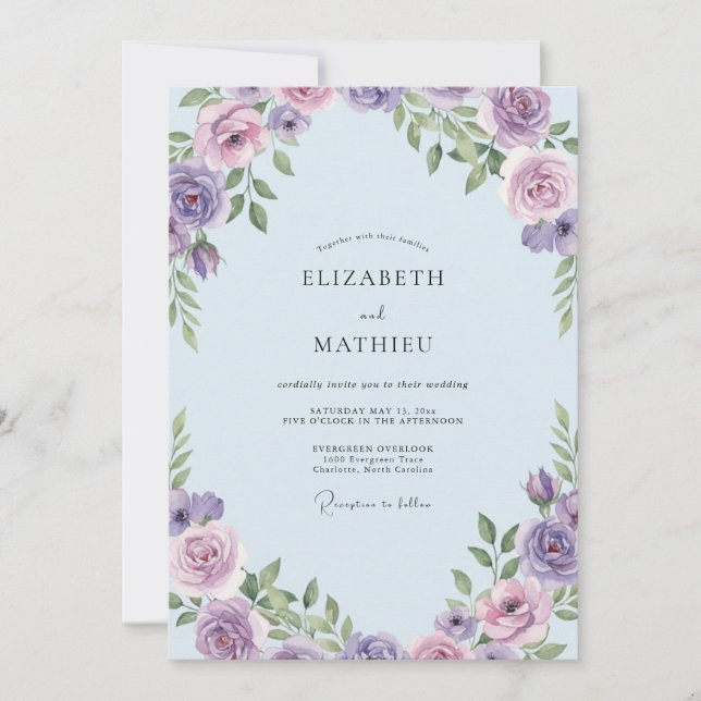 Invitation Mariage Pétale de Lilas Ciel (Devant)