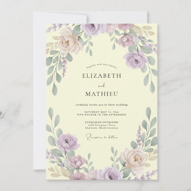 Invitation Mariage Pétale de Lilas Douce Jaune Pâle (Devant)