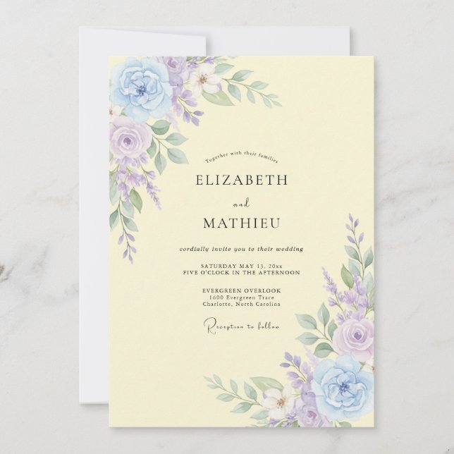Invitation Mariage Pétale de Lilas Jaune Pâle (Devant)