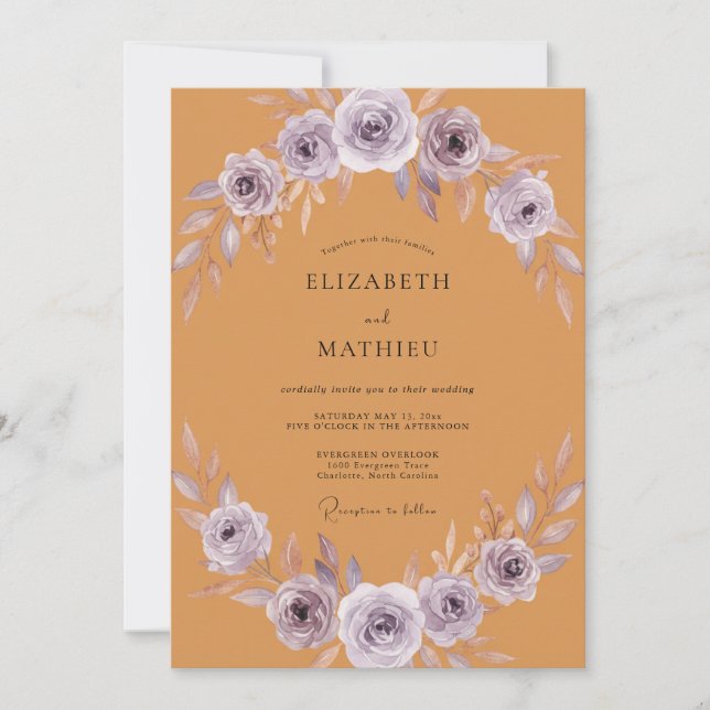 Invitation Mariage Pétale de Lilas Ocre (Devant)