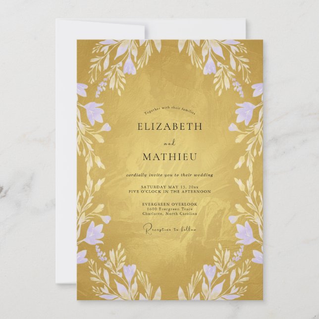 Invitation Mariage Pétale de Lilas Or Doux (Devant)