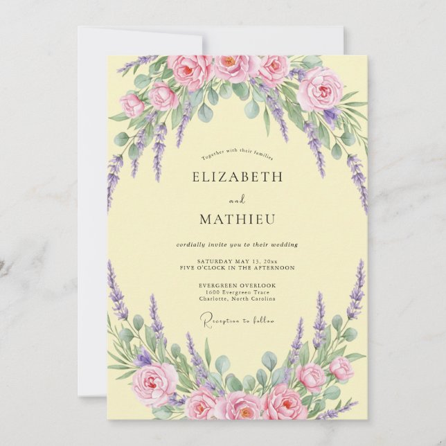 Invitation Mariage Pétale de Lilas Poussiéreux Beurre (Devant)