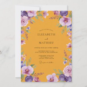 Invitation Mariage Pétale de Lilas Poussiéreux Moutarde