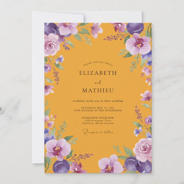 Invitation Mariage Pétale de Lilas Poussiéreux Moutarde (Devant)