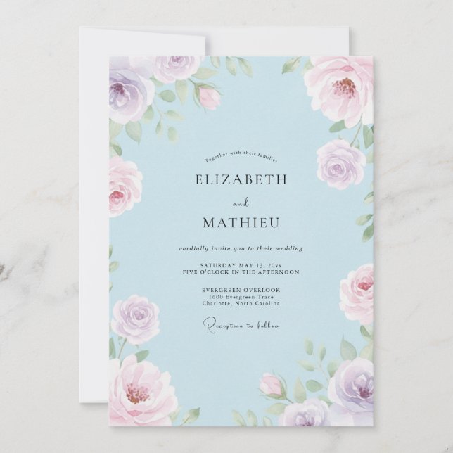 Invitation Mariage Pétale de Lilas Sourd au Ciel (Devant)