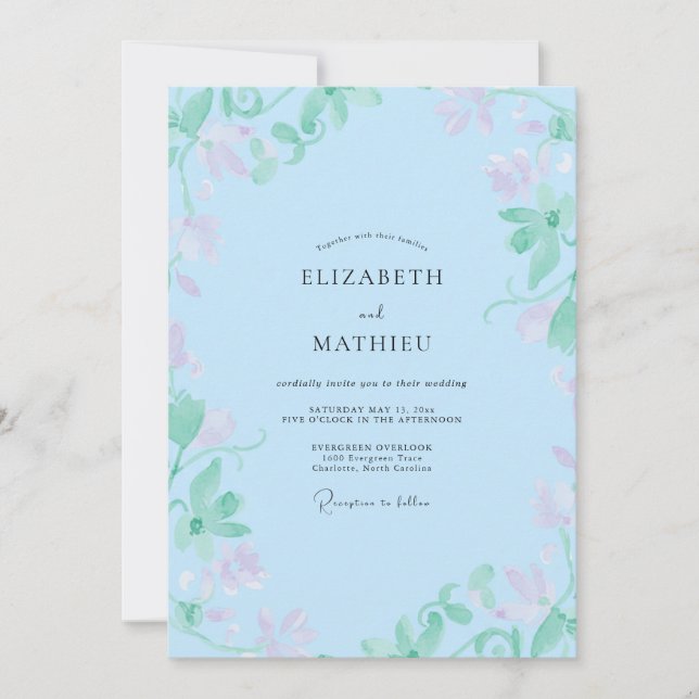 Invitation Mariage Pétale de Menthe Céleste (Devant)