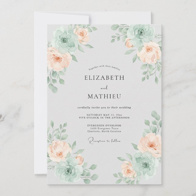 Invitation Mariage Pétale de Mer Abricot (Devant)