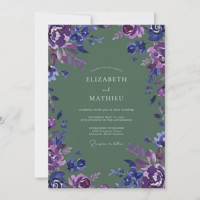 Invitation Mariage Pétale de Mousse d'Améthyste de Prune (Devant)