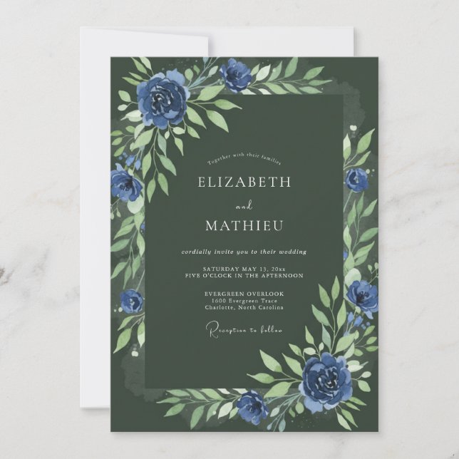 Invitation Mariage Pétale de Mousse Indigo de la Forêt (Devant)