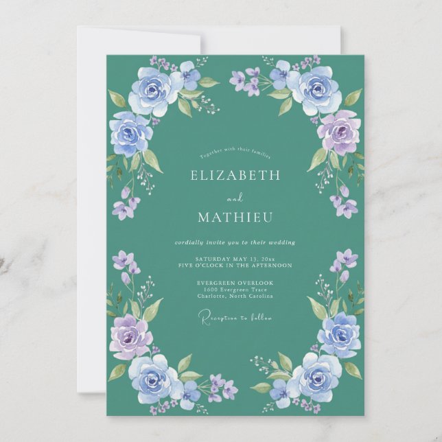 Invitation Mariage Pétale de Pervenche à l'Essence de Pétrole (Devant)