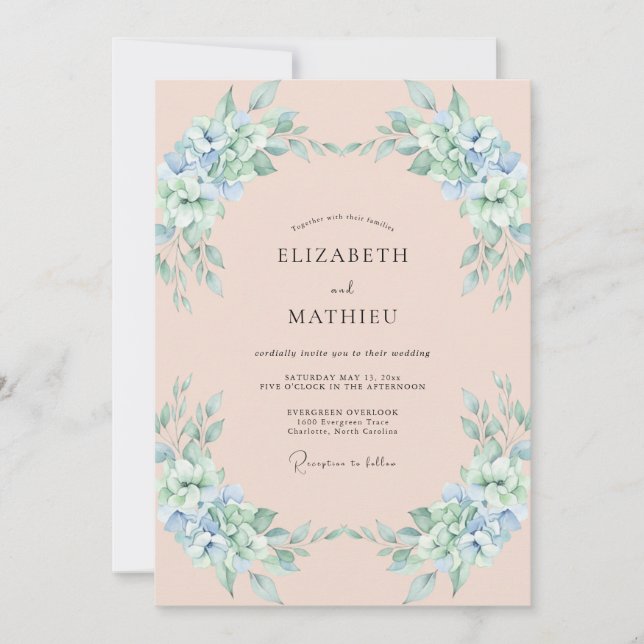 Invitation Mariage Pétale de Pervenche Abricot (Devant)