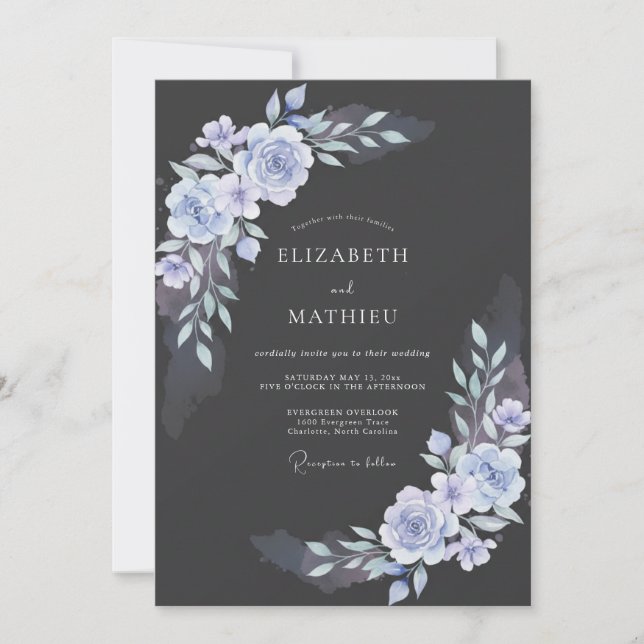 Invitation Mariage Pétale de Pervenche Acier (Devant)