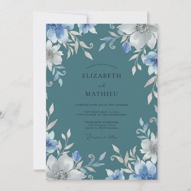 Invitation Mariage Pétale de Pervenche Ardoise (Devant)