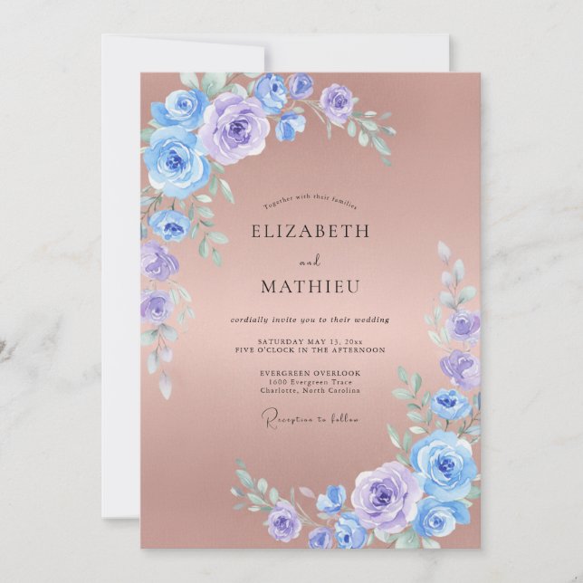 Invitation Mariage Pétale de Pervenche Atténuée Mauve (Devant)