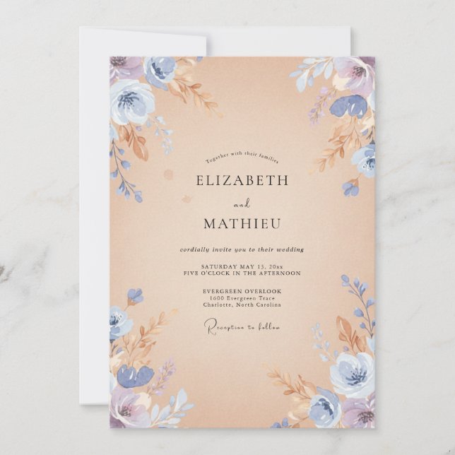 Invitation Mariage pétale de pervenche champagne (Devant)