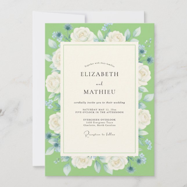 Invitation Mariage pétale de pervenche citron vert (Devant)