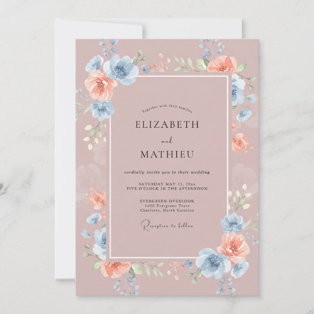 Invitation Mariage Pétale de Pervenche Mauve (Devant)