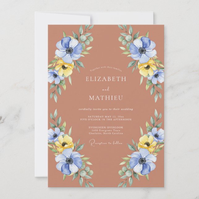 Invitation Mariage Pétale de Pervenche Rouille (Devant)