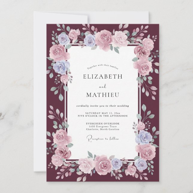 Invitation Mariage Pétale de Pervenche Vin (Devant)