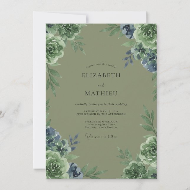 Invitation Mariage Pétale de Pérywinkle Olive (Devant)