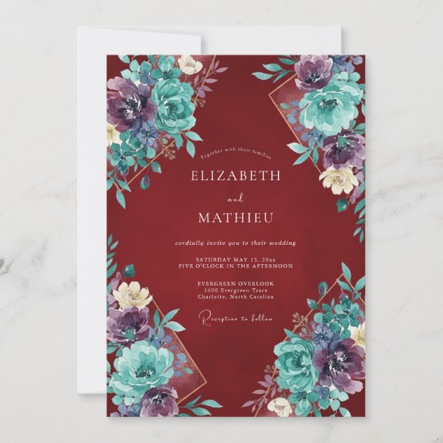 Invitation Mariage Pétale de Pétrole Rouge (Devant)