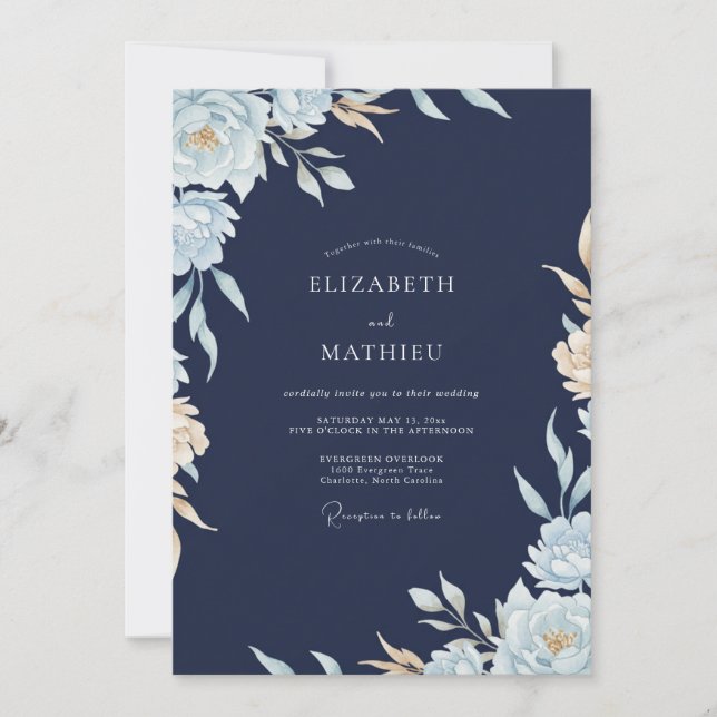 Invitation Mariage Pétale de Poudre de Minuit (Devant)