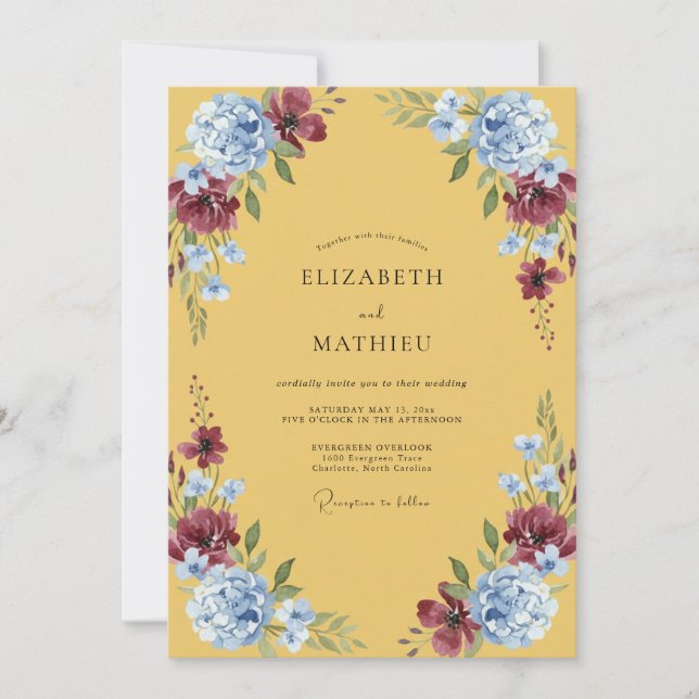 Invitation Mariage pétale de prune à la moutarde (Devant)