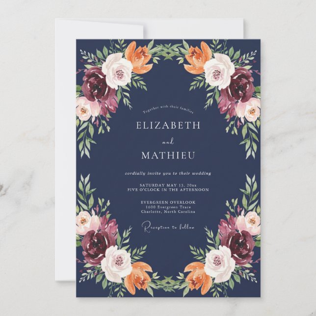 Invitation Mariage pétale de prune de minuit (Devant)