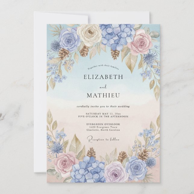 Invitation Mariage Pétale de Roux Pervenche (Devant)