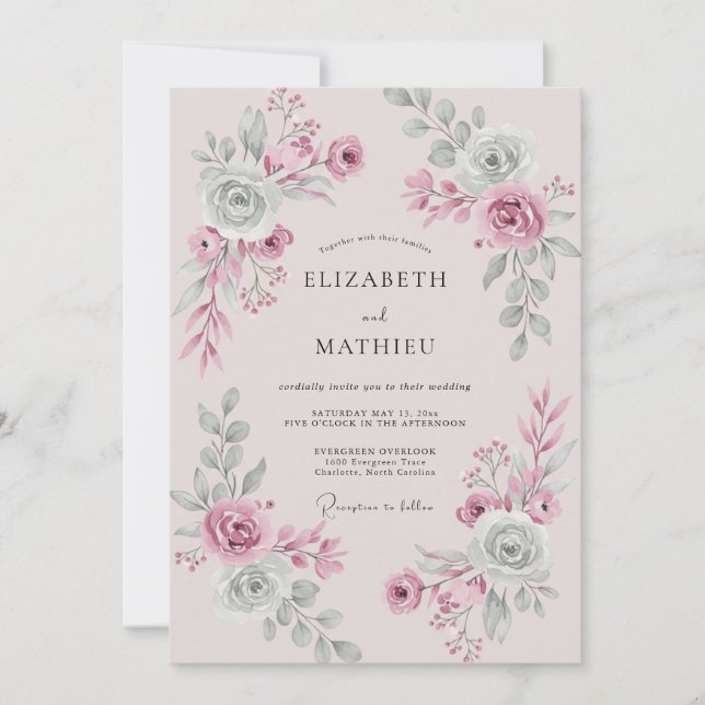 Invitation Mariage Pétale de Sauge Rose (Devant)