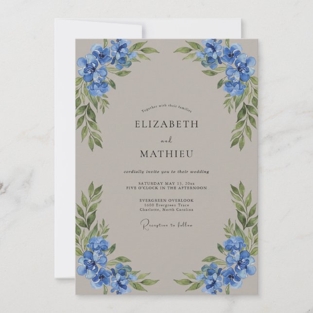 Invitation Mariage Pétale de Taupe Bleuet (Devant)