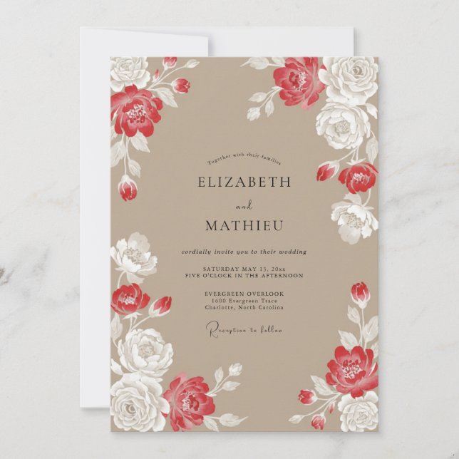 Invitation Mariage Pétale de Taupe Cramoisi (Devant)