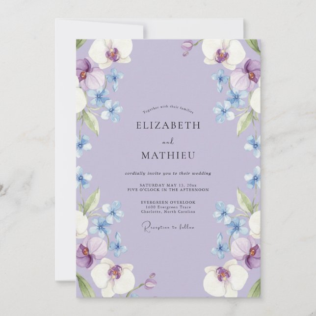 Invitation Mariage Pétale d'Orchidée Pervenche (Devant)