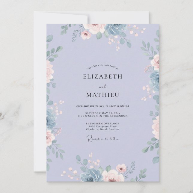 Invitation Mariage Pétale Douce Pervenche (Devant)