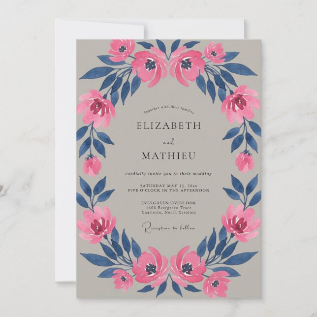 Invitation Mariage Pétale Indigo Magenta (Devant)
