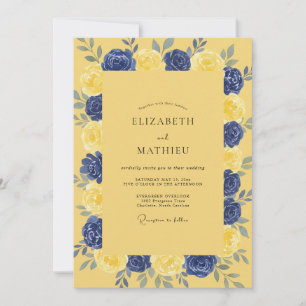 Invitation Mariage pétale indigo moutarde