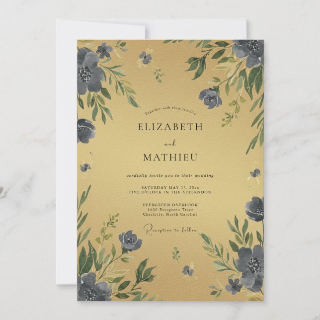 Invitation Mariage Pétale Indigo Ocre (Devant)