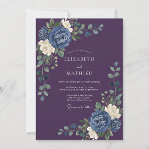 Invitation Mariage Pétale Indigo Prune