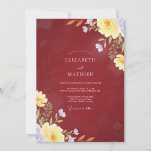 Invitation Mariage Pétale Jaune Bordeaux