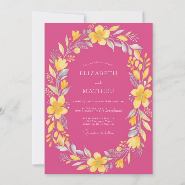 Invitation Mariage Pétale Jaune Magenta (Devant)