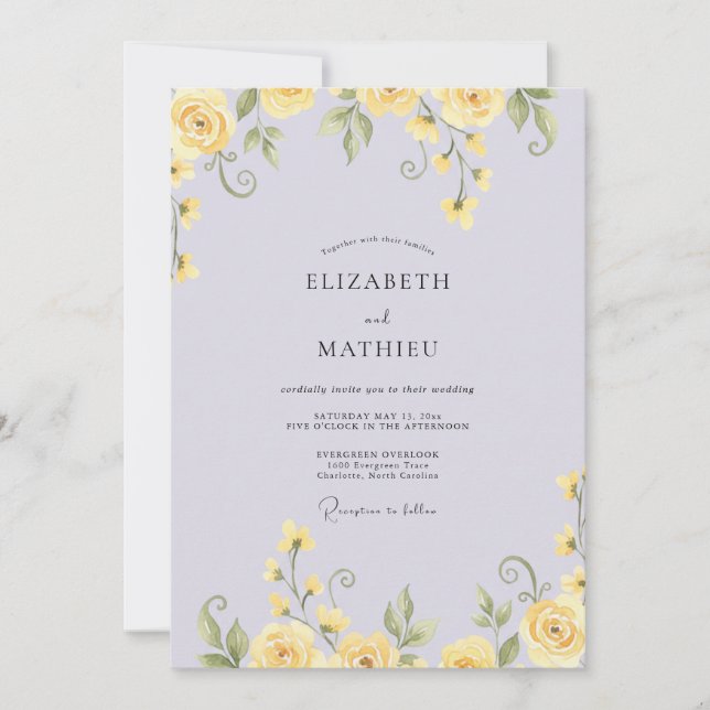 Invitation Mariage Pétale Jaune Pervenche (Devant)