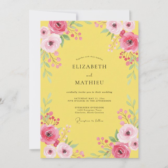 Invitation Mariage Pétale Magenta Ensoleillé (Devant)