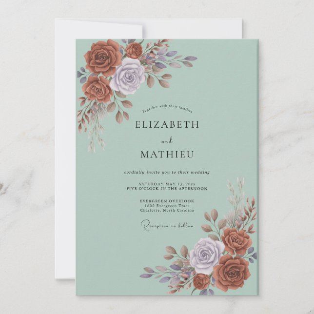 Invitation Mariage Pétale Mauve Cuivre (Devant)